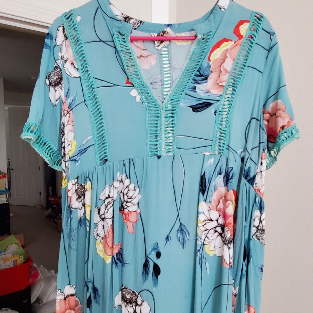 Teal high low midi summer dress